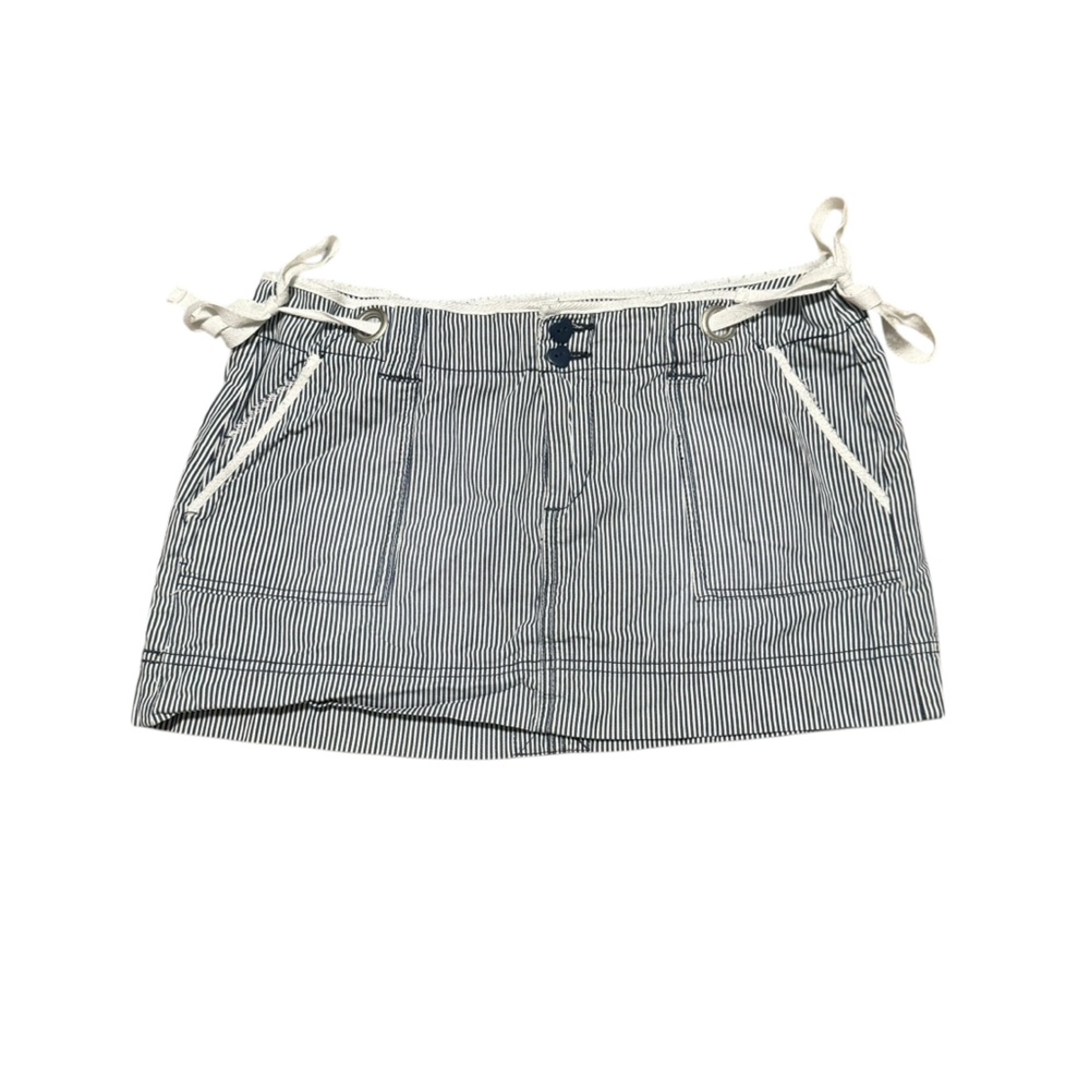 Y2K Low Rise Super Mini Skirt Pinstripe Summer 00s Ties Cotton Boutique Size 32 - Picture 2 of 6